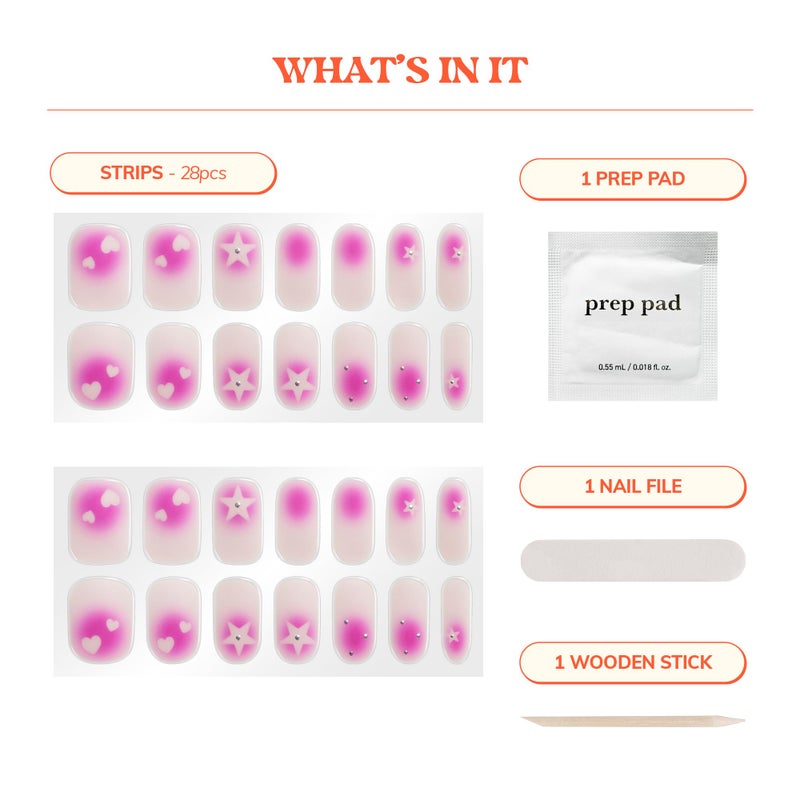 Heyhae Semi Cured Gel Nail Strips | No LED Lamp Needed |Pink, Valentines | Easy Apply & Remove, Salon Quality | Includes 28 Strips, 1 Prep Pads, Nail File & Wooden Stick - Hey, Born to Sparkle - Image 3